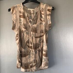 Daniel Rainn Womens Blouse Short Sleeve Lace Sz M Paisley Boho V-Neck